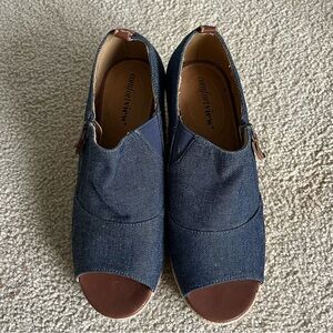 comfortview Marci Denim Fabric Side Zip Peep Toe Espadrilles